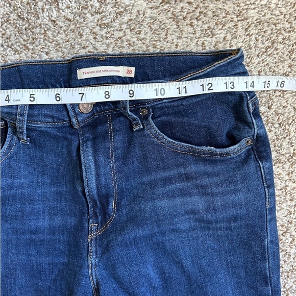 Levi’s 724 High Rise Straight Crop Blue Denim Distressed Casual Size 28 - Picture 7 of 9